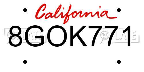 8GOK771 California License Plate