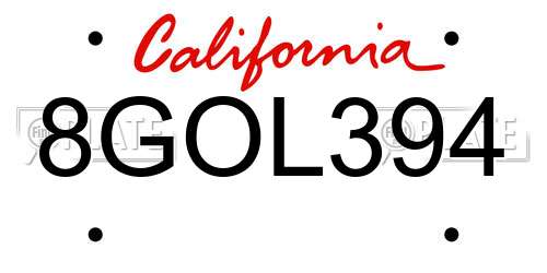 8GOL394 California License Plate