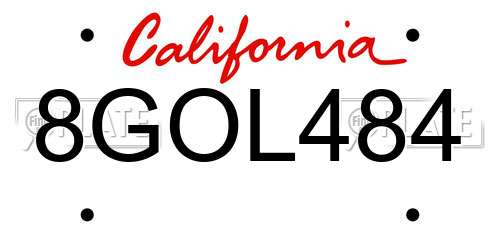 8GOL484 California License Plate