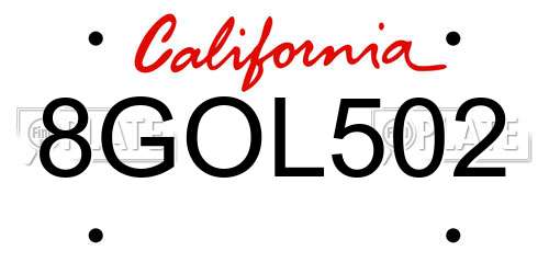 8GOL502 California License Plate