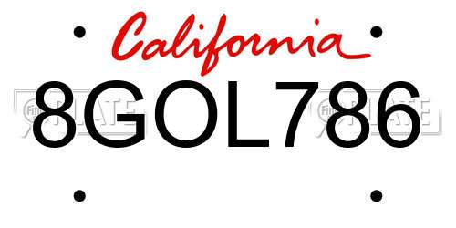 8GOL786 California License Plate
