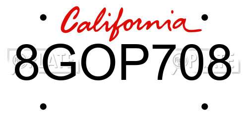 8GOP708 California License Plate