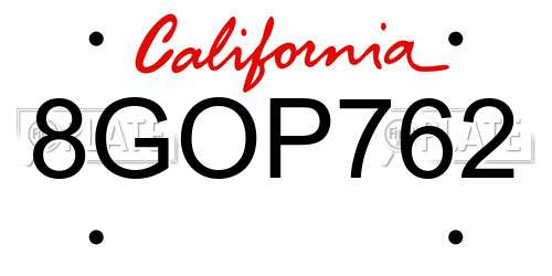 8GOP762 California License Plate