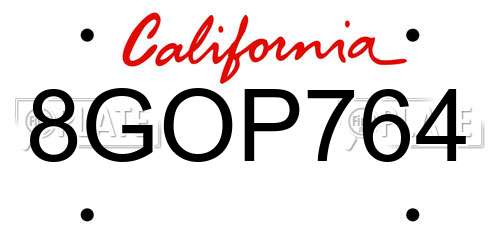 8GOP764 California License Plate
