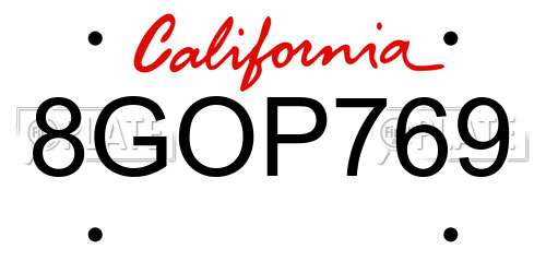 8GOP769 California License Plate