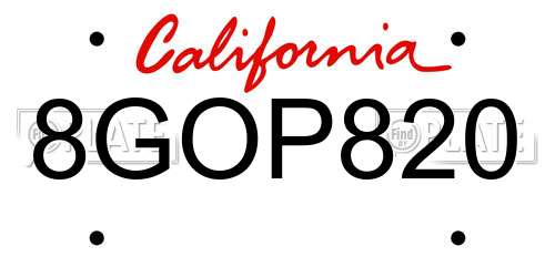 8GOP820 California License Plate