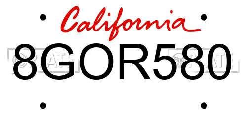 8GOR580 California License Plate