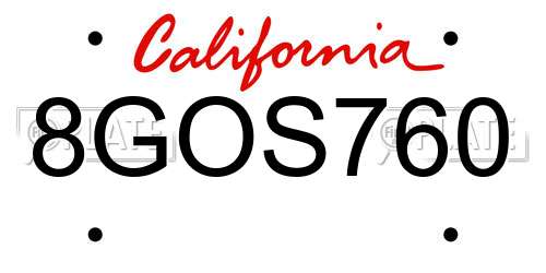 8GOS760 California License Plate