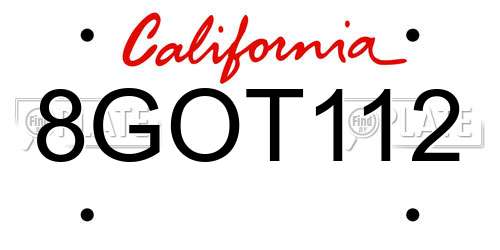 8GOT112 California License Plate