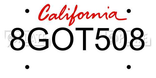 8GOT508 California License Plate