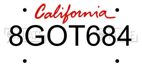 8GOT684 California License Plate