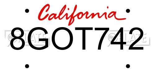 8GOT742 California License Plate