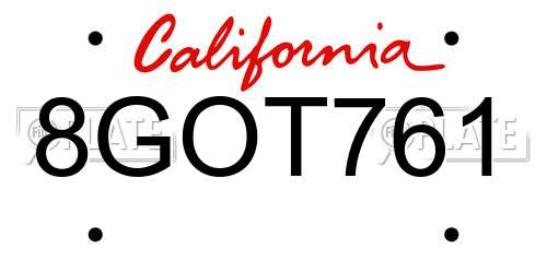 8GOT761 California License Plate
