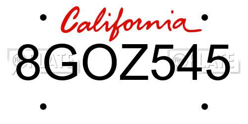 8GOZ545 California License Plate