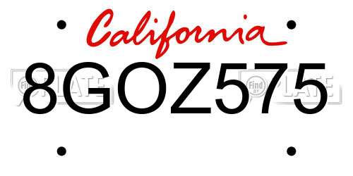 8GOZ575 California License Plate