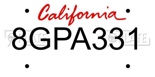 8GPA331 California License Plate