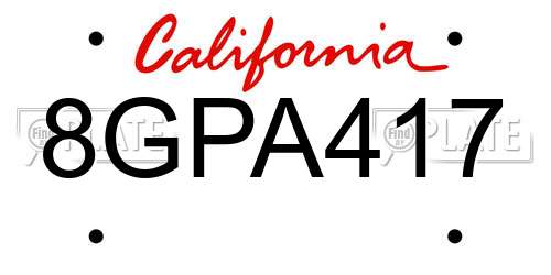 8GPA417 California License Plate