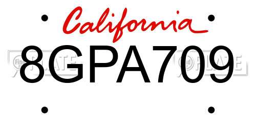 8GPA709 California License Plate