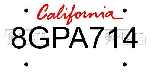 8GPA714 California License Plate