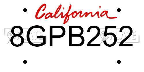 8GPB252 California License Plate