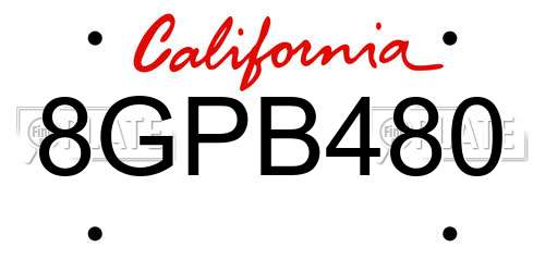 8GPB480 California License Plate