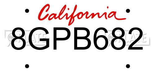 8GPB682 California License Plate