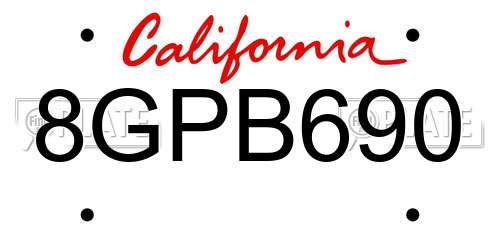 8GPB690 California License Plate