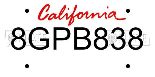 8GPB838 California License Plate