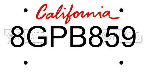 8GPB859 California License Plate