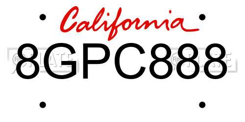 8GPC888 California License Plate