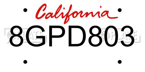 8GPD803 California License Plate