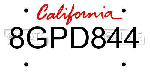 8GPD844 California License Plate