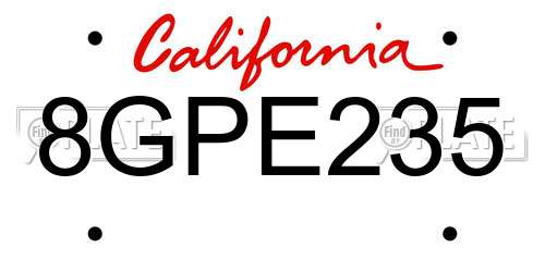 8GPE235 California License Plate