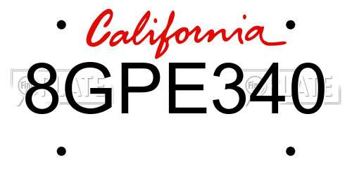 8GPE340 California License Plate