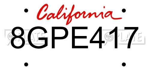 8GPE417 California License Plate