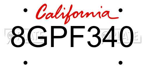 8GPF340 California License Plate