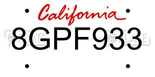 8GPF933 California License Plate