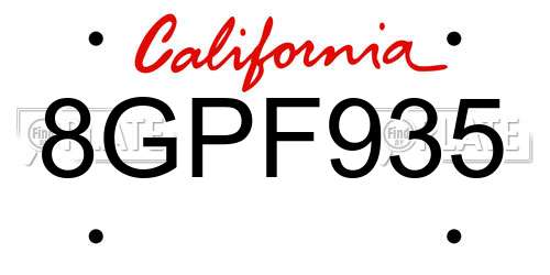 8GPF935 California License Plate