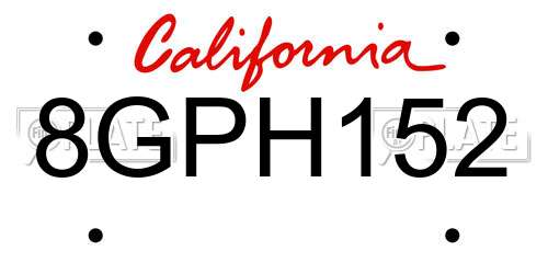 8GPH152 California License Plate