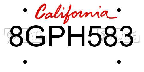 8GPH583 California License Plate