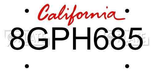 8GPH685 California License Plate