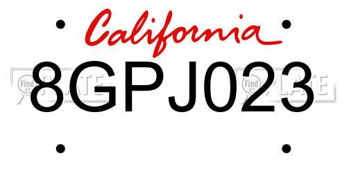 8GPJ023 California License Plate