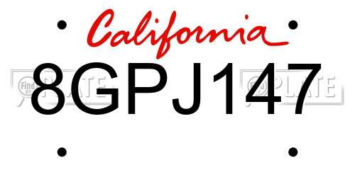 8GPJ147 California License Plate