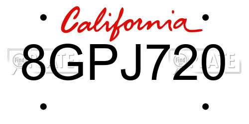8GPJ720 California License Plate