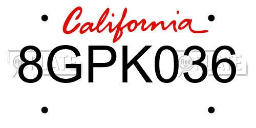 8GPK036 California License Plate