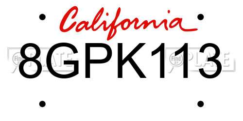 8GPK113 California License Plate