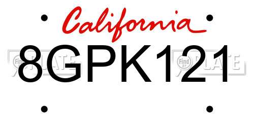 8GPK121 California License Plate