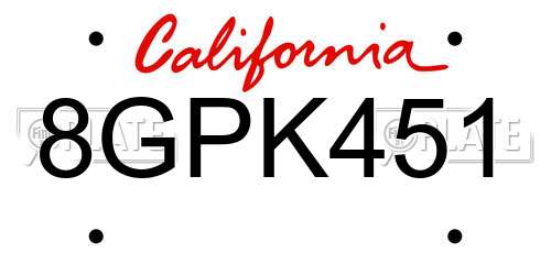 8GPK451 California License Plate
