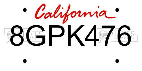 8GPK476 California License Plate