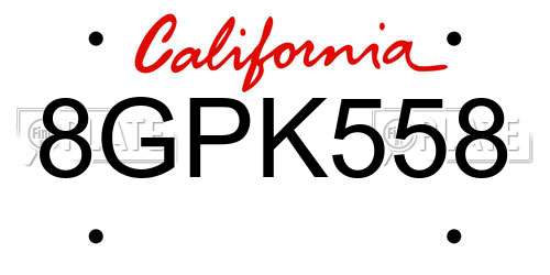 8GPK558 California License Plate